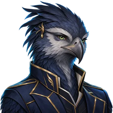 A Houjin, a dark blue bird-folk officer