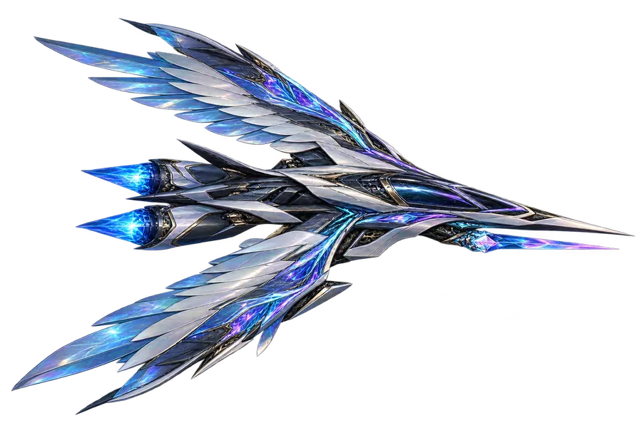 Prismwing, a light Houjin ship with feathered crystal wings